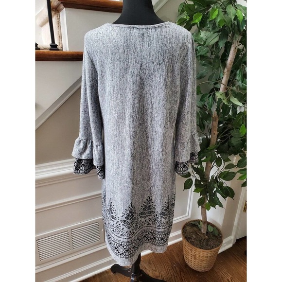 Tacera Solid Gray Polyester Round Neck Long Sleeve Knee Length Sweater Dress M - Picture 8 of 12